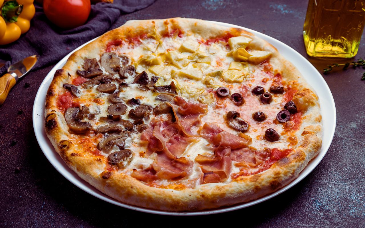 Pizza 4 Saisons + Boisson + Dessert